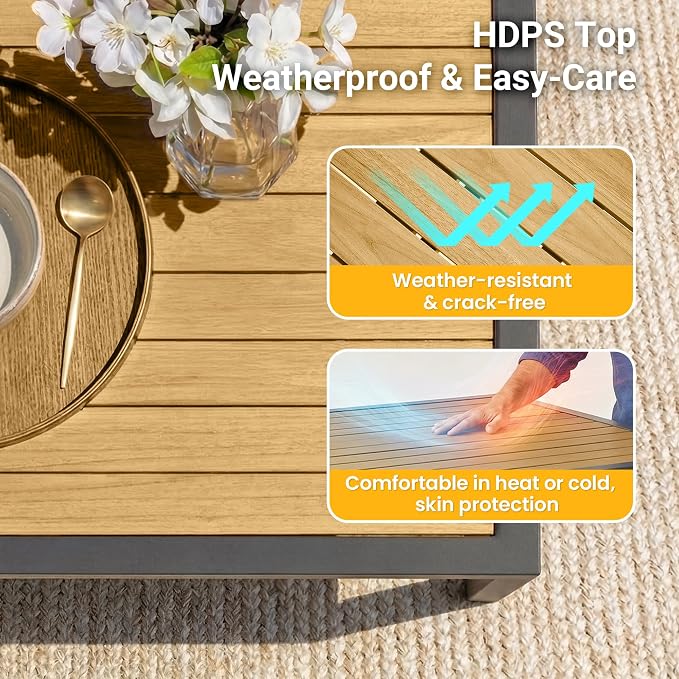 FansaFurn Patio Table and Chairs Set for 4, Outdoor Patio Furniture Set with Metal Textilene Chairs and Aluminum Table, All-Weather Outdoor Dining Set with HDPS Rectangular Tabletop for Patio Porch