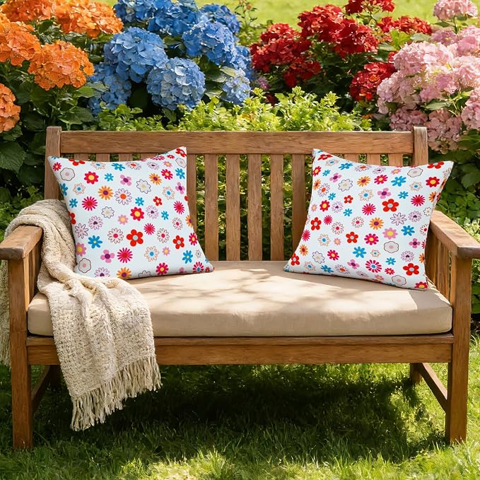 Eternal Beauty 20" x 20" Set of 2 Outdoor Pillow Covers Decorative Pillow Covers for Fall Couch Pillows (Multicolored Flower, 20" x 20" (Pack of 2))