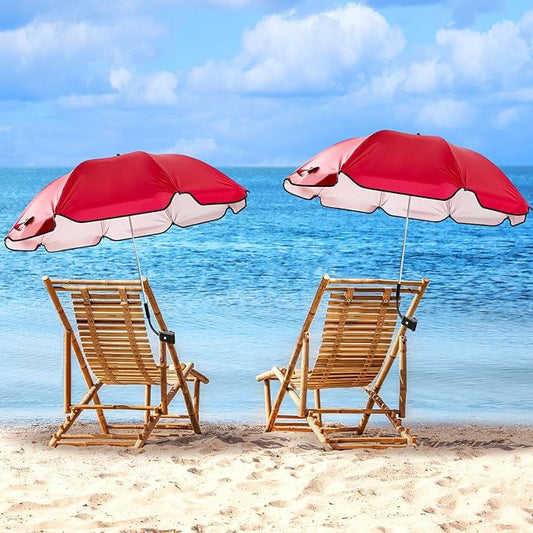 Buryeah 2 Pcs Beach Chair Umbrella Automatic with Universal Adjustable Clamp 44" UPF 50+ Portable Clamp on Beach Chair for Wheelchair Patio Golf Carts Camping