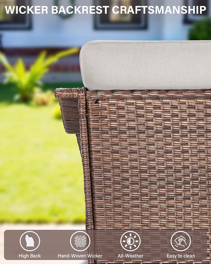 Belord High Back Wicker Outdoor Furniture - 8-Piece Patio Conversation Set with Swivel Rocker Glider Patio Chairs Set of 2 and Rattan Couch, Coffee Table and Ottoman for Lawn Backyard Porch Garden