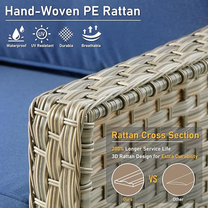 HOOOWOOO 2 Piece Patio Chairs Set,Outdoor Wicker Chairs,All Weather Resistant High Back Rattan Deck Chairs Matching Furniture(Navy Blue)