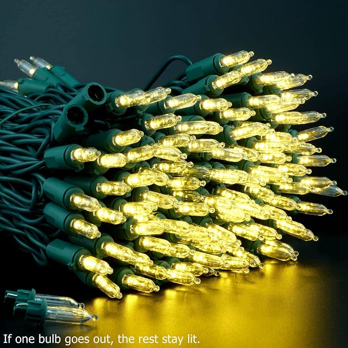YULETIME 200 Warm White LED Christmas Lights, 66 ft Green Wire String Light | Soft Warm White, Stay Lit, End-to-End Connectable, UL Certified, Commercial Grade, 1-Strand 200 Lights, 4" Spacing