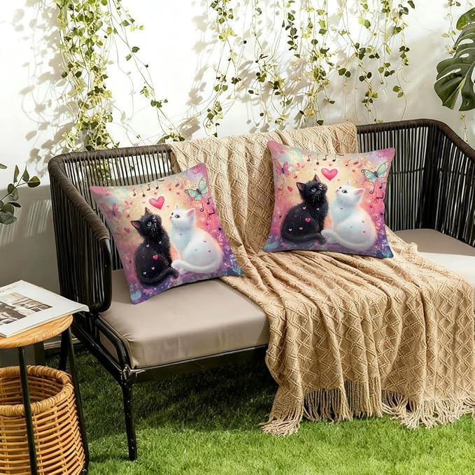 20x20 Inch Outdoor Pillow Covers Set of 2 Waterproof Throw Pillow Covers Decorative Couch Cushion Covers Cats Music Notes Square Pillowcases Protectors for Patio Garden Sofa