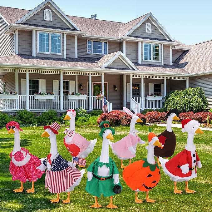 8 Set Porch Goose Outfits, Porch Goose Holiday Outfit, Christmas Fall Halloween Summer 4th of July Easter St. Patrick Valentine's Day Lawn Porch Goose Clothing for 23" Lawn Goose Patio Yard Decor