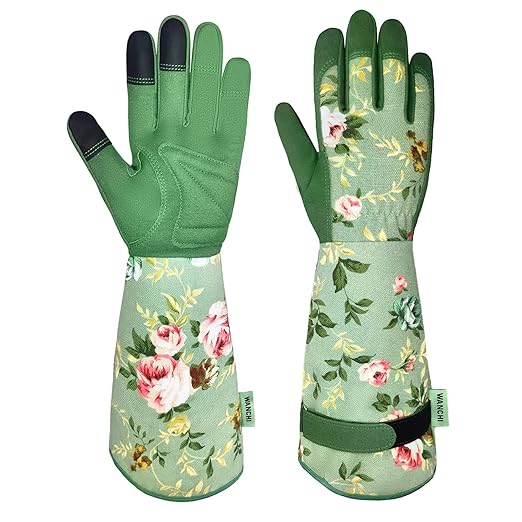 WANCHI Gardening Gloves for Women, Comfortable Floral Long Sleeve Garden Gloves for Gardening and Outdoor Work, Durable Leather Long Gardening Gloves, Great Gift Ideas for Ladies, Green Print (Large)