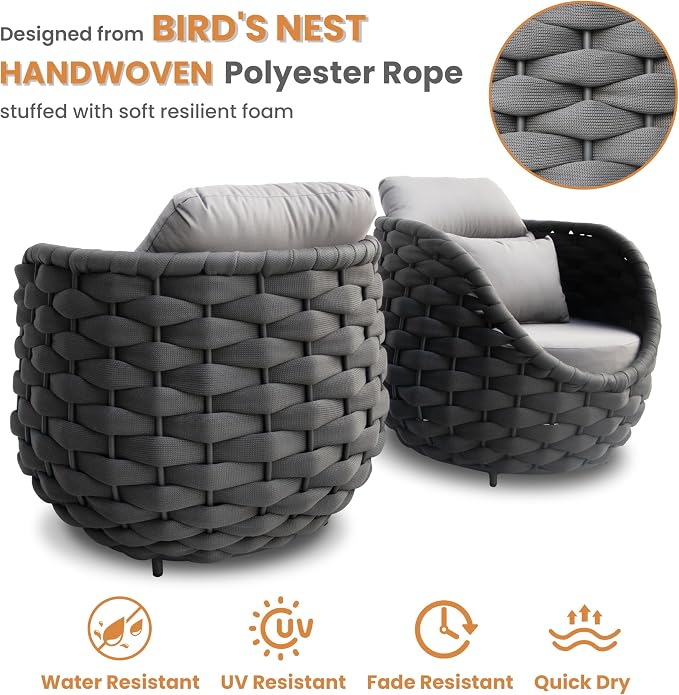 Patio Conversation Deck Furniture Set: 6-Piece Aluminum Woven Rope Outdoor Sofa Set - Modern Cushioned Couch Set - No Assembly Metal Porch Seating for Deck Yard Garden Lanai Pool Hotel Resort