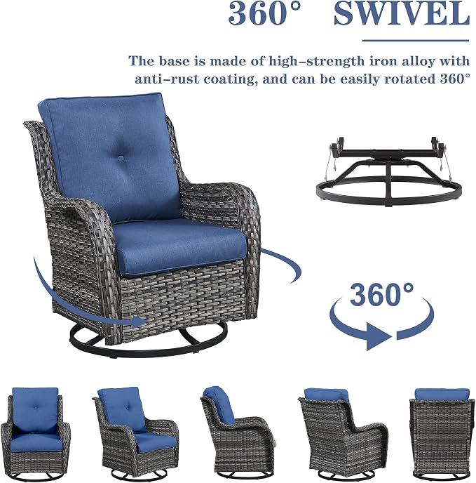 Belord 8 Piece Wicker Patio Furniture Set, Outdoor Swivel Rocker Chairs Set of 2 with Ottomans and Sectional Couch, All Weather Patio Conversation Furniture Set, for Pool,Yard Gray Wicker/Blue