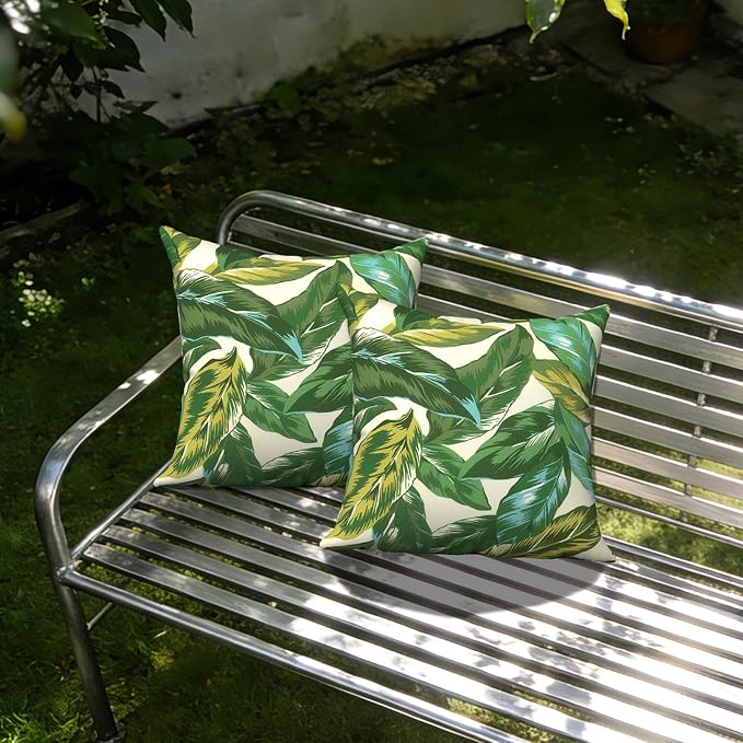 Outdoor Pillows with Insert 18x18 Inch, Waterproof Throw Pillow for Patio Furniture, Decorative Back Cushion for Garden Home Sofa Office Chair, Set of 2, Lush Leaf Jungle