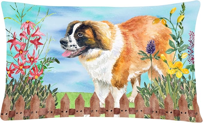 Caroline's Treasures CK1241PW1216 Saint Bernard Spring Canvas Fabric Decorative Pillow Machine Washable, Indoor Outdoor Decorative Pillow for Couch, Bed or Patio, 12HX16W