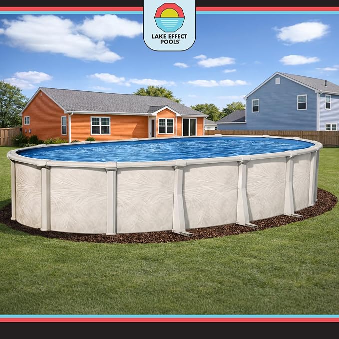 Lake Effect Pools 'Fallston' 15 ft x 24 ft Oval Above Ground Swimming Pool | 52 Inch Resin Protected Steel Sided Walls | Bundle Includes: 25 Gauge Overlap Liner & Widemouth Skimmer