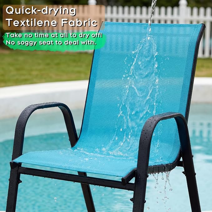 Outdoor Dining Set for 4, Patio Metal Table and Chairs Set with 1.97'' Umbrella Hole, 5pcs Patio Furniture Set 37.8”x37.8” Dining Table Set with Stackable Chairs for Backyard Pool Deck