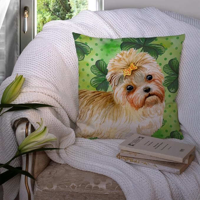 Caroline's Treasures BB9842PW1414 Morkie St Patrick's Fabric Decorative Pillow, Green Machine Washable, Indoor Outdoor Decorative Pillow for Couch, Bed or Patio, 14Hx14W