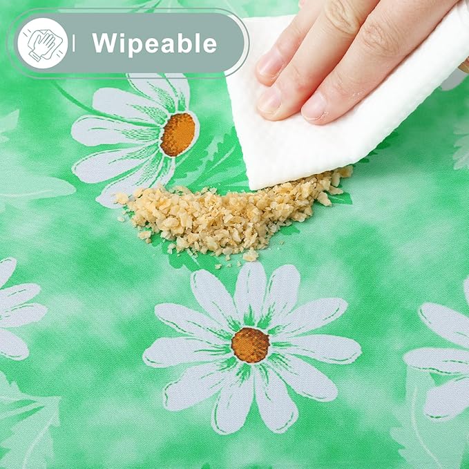misaya Picnic Table Cover with Bench Cover, Waterproof Elastic Fitted Tablecloth for 6 Foot Tables, Rectangle Washable Polyester Tablecloths for Picnic, Camping, Outdoor (Green Daisy, 30" x 72")