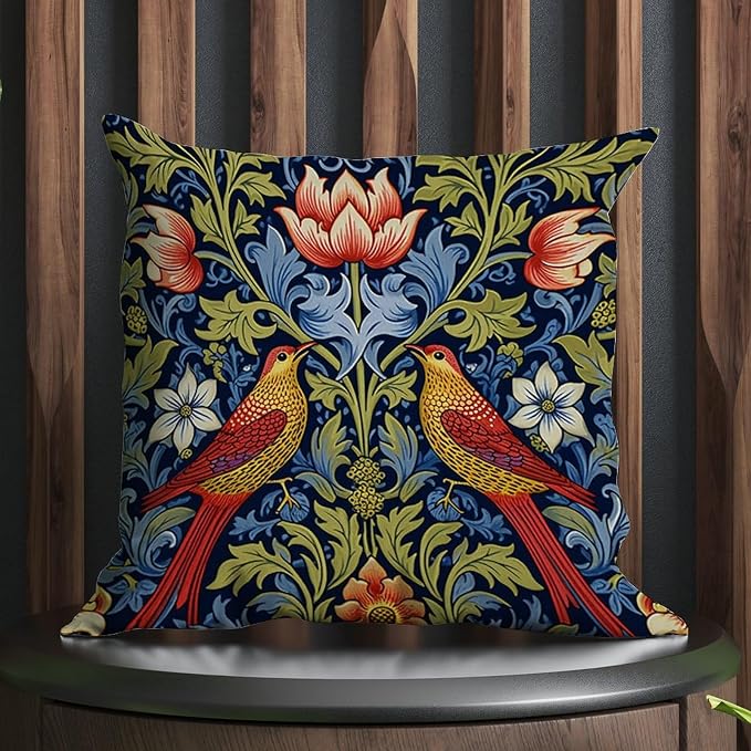 Throw Pillow Covers Red Bird Floral Flower Cushion Cases Farmhouse Chinoiserie Asian Botanical Pillow Cover Accent Outdoor Garden Decoration for Patio Couch Sofa Office 24x24 in