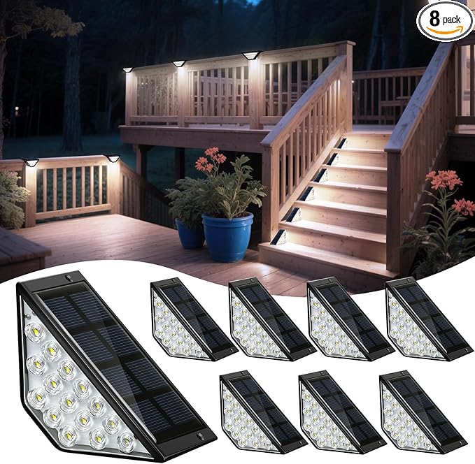 BKBB PPBB Solar Step Lights for Outside, Solar Stair Lights Outdoor Waterproof, Deck Step Lights for Fence, Patio, Yard, Porch, Front Door, Sidewalk, Garden, Patio Decor (8, Cool White)