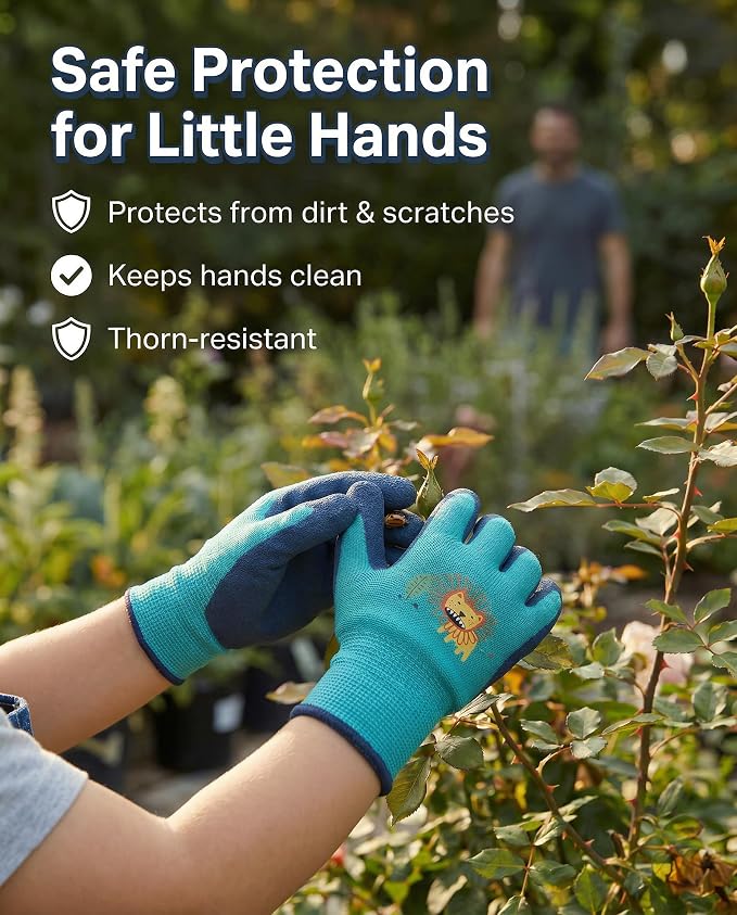 3/6 Pairs Kids Gardening Gloves, Skin-Friendly Rubber Coated Childrens Garden Gloves, Toddler Work Gloves Boys Girls