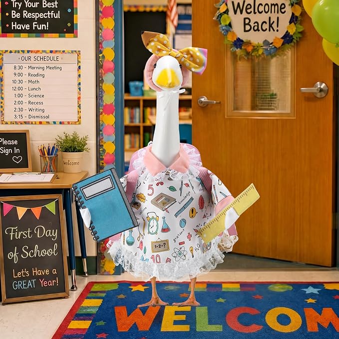 Back to School Porch Goose Outfits for 23 Inch Plastic & Cement Goose Statue,Classroom Clothes & Costume Decor for Garden Patio Lawn Yard Outdoor
