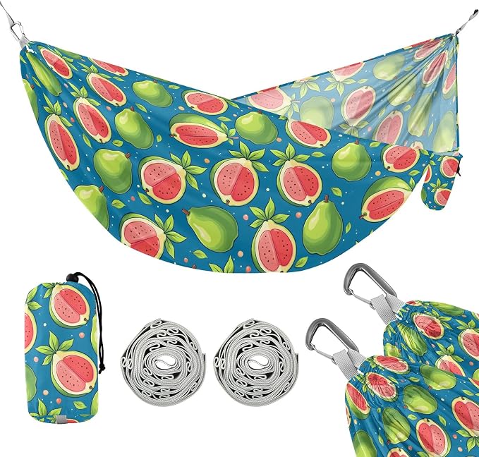 Camping Hammock Outdoor Hammocks for Outside Green Guava Beach Trees Portable Lightweight with Pockets Tree Straps Indoor