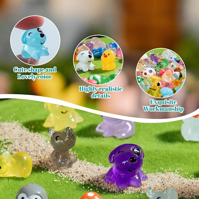 130 pcs Mini Resin Animals Variety Tiny Animals Figures Miniature Little Small Animal Figurines Bulk for Micro Fairy Garden Landscape Accessories Hide Crafts Decor Aquarium