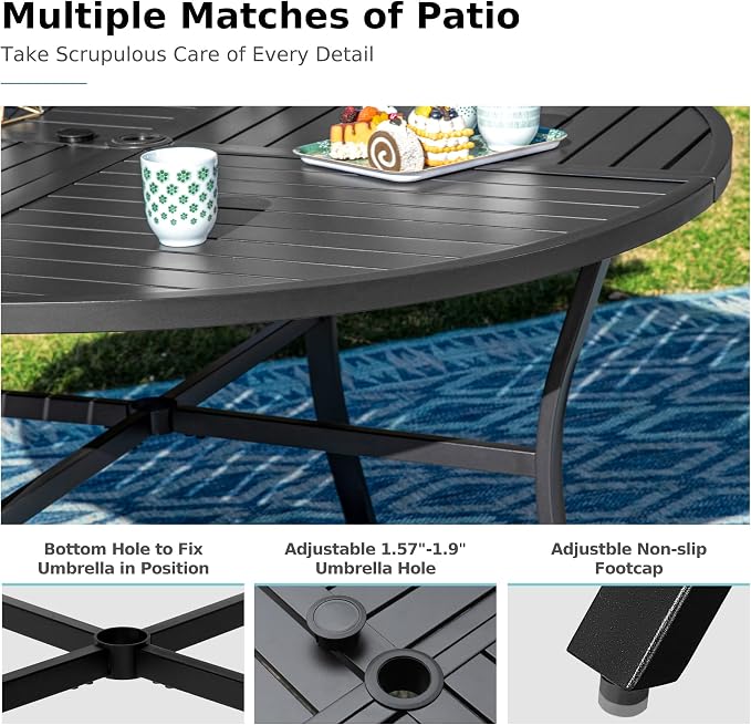 MFSTUDIO Patio Dining Set for 4, Outdoor Furniture Set with Beige Umbrella (Base not Included), 42" Round Table and 4 Swivel Chairs for Patio, Deck, Backyard, Garden