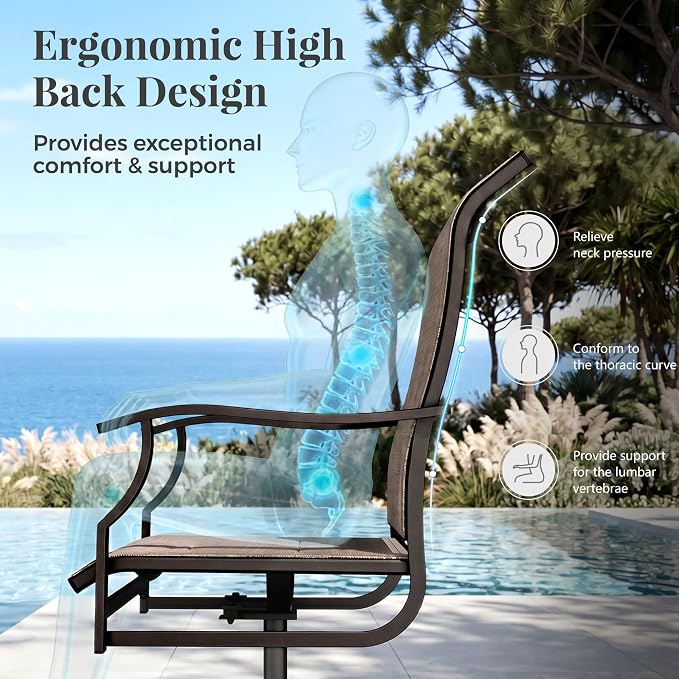 MIXPATIO Patio Dining Set for 6, Outdoor Metal Table and Swivel Chairs Set, 7 Piece Patio Furniture Set with Umbrella Hole for Backyard Deck