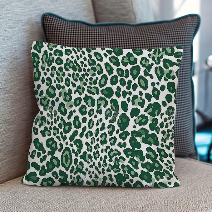 Leopard Graphite Green Dot Pillowcase Green African Tribal Throw Pillow Cover Modern Outdoor Waterproof Decorative Pillow Cover for Patio Garden Sofa Chairs 24x24 in