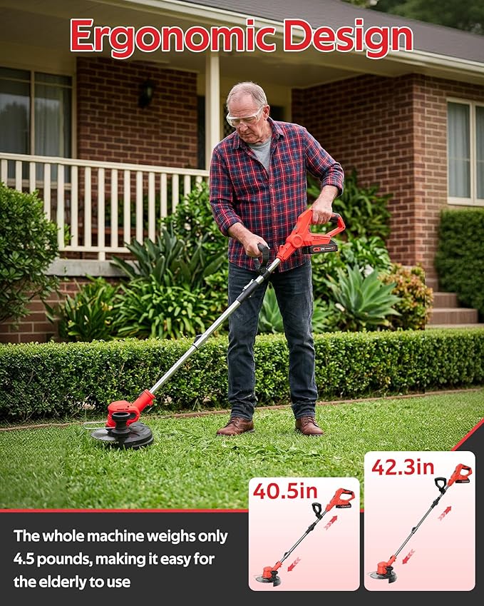 Electric Weed Wacker, Cordless Weed Eater Battery Powered,Light Weight Grass Trimmer with 3 Types Blades & 2 Batterys,Cordless String Trimmer