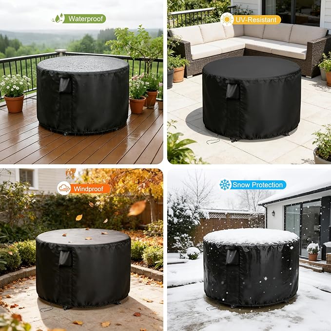 Patio Furniture Covers Round, 36 Inch Outdoor Round Dinner Table Cover Waterproof, Rounds Patio Coffee Table Cover for All Weather Resistant - 36 x 28 Inch
