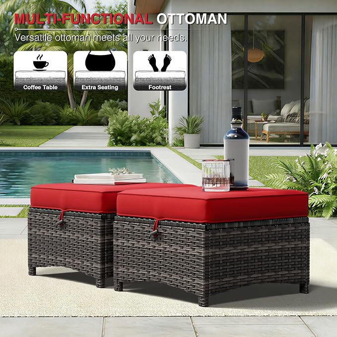 Joyside 5 Piece Wicker Patio Furniture Set, Rattan Patio Chairs with High Back, Deep Seating, Wide Armrest, Thickened Cushions, Outdoor Furniture for Deck, Porch Use