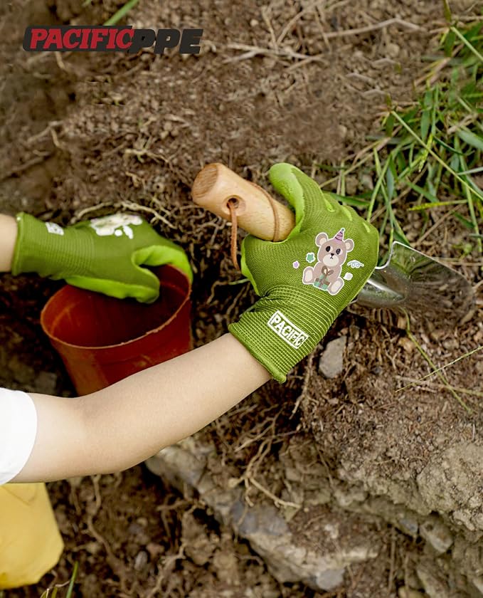 PACIFIC PPE 3 Pairs Kids Gardening Gloves for Age 5-9, Toddler Rubber Coated Garden Gloves, Kids Work Gloves, for Children, Boys and Girls, Multicolor, XXS