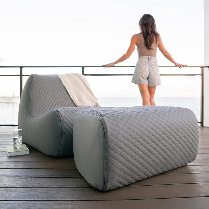 Big Joe Solvana Lounge Chair, Outdoor Weather-Resistant Cool Touch Silicone Stitched Leather, Primary Chair, Moonlit Gray