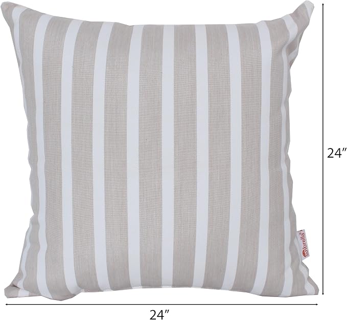 Outdoor/Indoor Sunbrella Throw Pillow Cover Only Square Set of 2 Pieces 24 inch x 24 inch Shore Linen Stripe - Insert Not Included