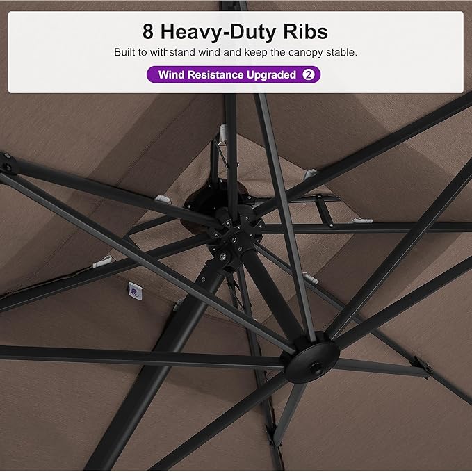 PURPLE LEAF 12 FT Cantilever Patio Umbrella Outdoor Umbrella with 330lbs Base Large Square Windproof Offset Umbrella for Pool Deck Garden, Ash Mocha