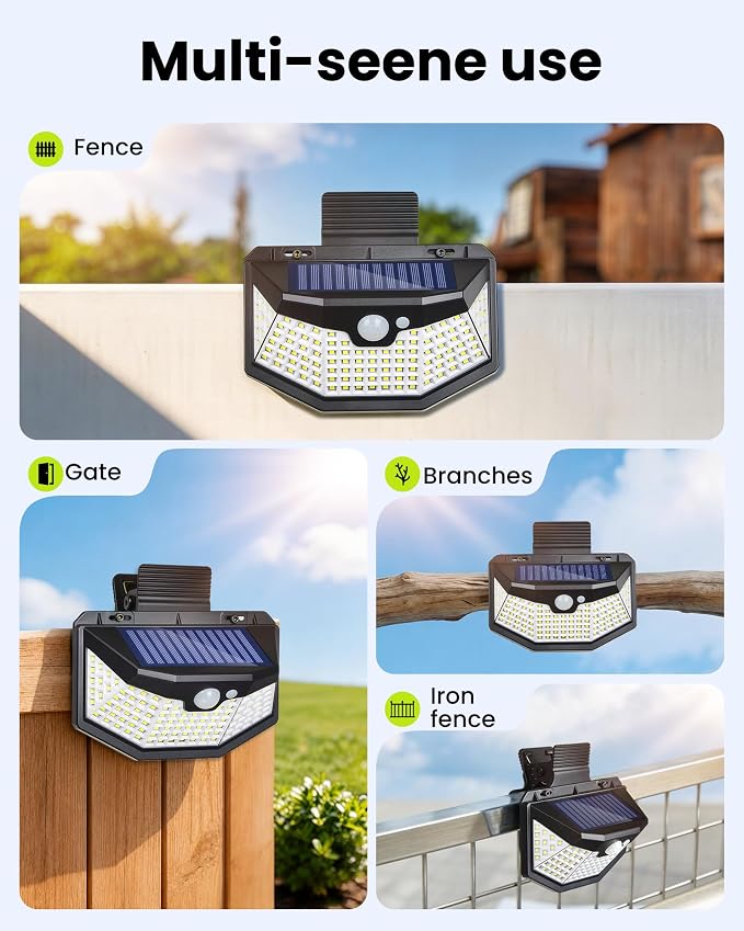 Clip on Solar Lights Outdoor with Motion Sensor, 800LM & 270° Wide Angle Solar Fence Lights Outdoor Waterproof with 115 LEDs, 3 Modes & Portable Security Lights for Chain Link Patio Deck Yard (1Pack)