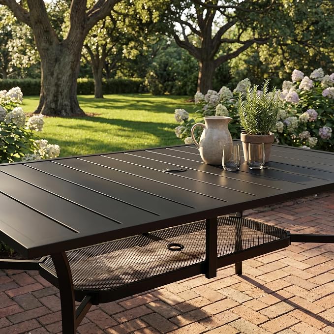 VICLLAX Patio Dining Set for 6, 7-piece Outdoor Dining Set - 59" Rectangle Patio Table and Chairs for Lawn Garden, Black Tabletop and Fabric