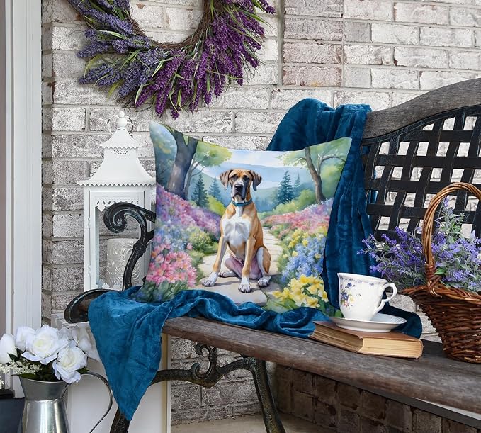 Caroline's Treasures Great Dane Spring Path Throw Pillow Machine Washable, Indoor Outdoor Decorative Pillow for Couch, Bed or Patio, 18Hx18W