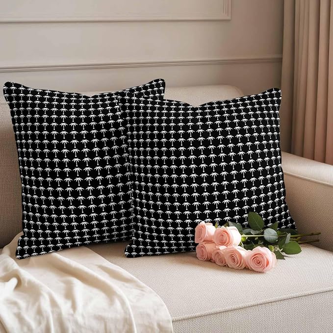 Palm Trees Outdoor Pillow Covers 24"x24" Set of 2, Summer Vintage Nautical Coastal Beach Ocean Black Tree Waterproof Throw Pillow Covers for Patio Furniture, Decorative Cushion Covers for Porch