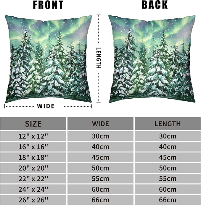 Winter Aurora Pillow Covers 20x20 Set of 2 Snowy Pine Tree Throw Pillow Covers Green Polar Light Forest Pillow Case Double Sided Printing Cushion Case for Home Decor Couch Sofa