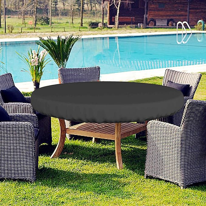Waterproof Patio Table Cover 600D for 46" - 48" in Diameter Round Patio UV Resistant Elastic Hem Outdoor Garden Round Table Top Cover Black Patio Table Cover Black