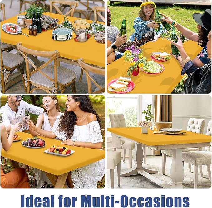 Moosfor Spandex 4 Foot Rectangle Table Cloth 2 Pack, Elastic Fitted Tablecloths for Picnic, Stretch Washable Patio Table Cover for Outdoor, Camping, Banquet and Parties (Mustard Yellow, 30"x48")