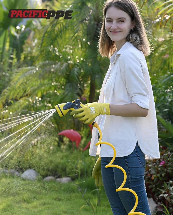 PACIFIC PPE 3 Pairs Gardening Gloves for women, Rubber Coated Garden Gloves, Ladies Yard Work Gloves, Breathable, Purple & Yellow & Red, Small