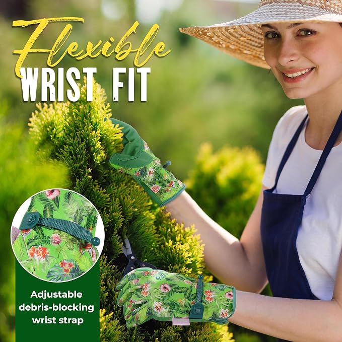 HANDLANDY Gardening Gloves for Women, Leather Garden Glove, Gardener Gift | Breathable Floral Ladies Leather Garden Yard Gloves, for Trimming, Weeding, Digging, Planting, Pruning