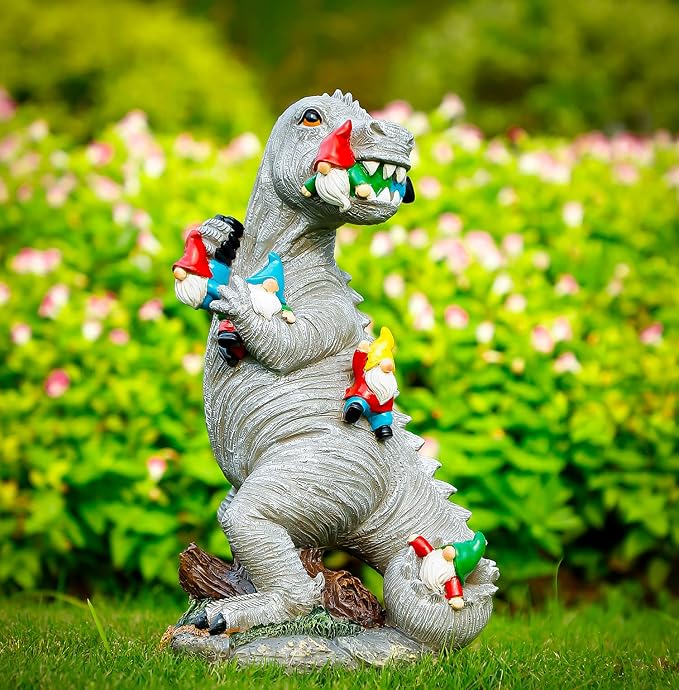 Himaweek Garden Statue Outdoor Decoration, Weatherproof 14” Dinosaur Garden Gnome, Indoor Outdoor Décor Garden Art for Patio Lawn Yard, Gardening Gift for Homeowners
