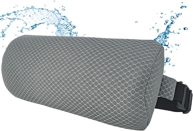 1 Pack Headrest Pillow for Patio Chaise Lounge,Recliner,Beach Chair,Gray | Resilient 3D mesh pillow with removable washable cover, adjustable elastic strap, ergonomic support, lightweight portable