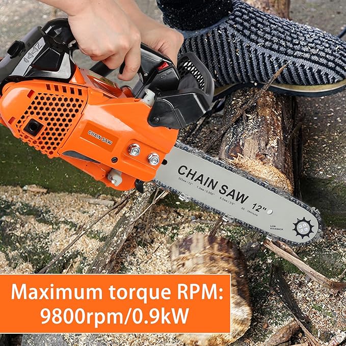 Gas Chainsaw 12 Inch, 25.4CC 2-Cycle Gas Powered Chain Saw, Motosierra De Gasolina, Top Handle Chainsaw for Tree Wood Cutting