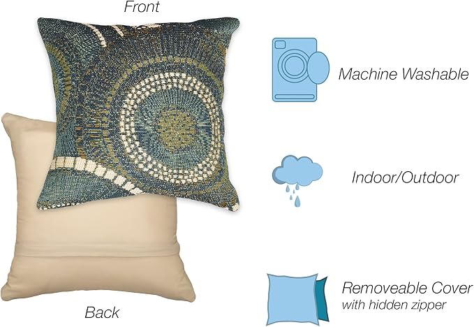 Liora Manne Marina Indoor/Outdoor Power Loomed Easy Care Pillow - Contemporary Geometric Casual Accent (Circles Azure) (12" x 18")