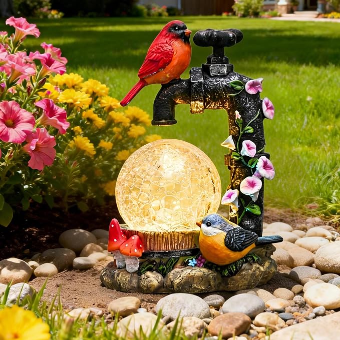 TERESA'S COLLECTIONS Garden Decor for Outside Red Cardinal Bird Statues with Outdoor Solar Lights, Resin Garden Sculptures & Statues for Lawn Porch Yard Decor, Valentines Gifts for Women Mom,8.3"