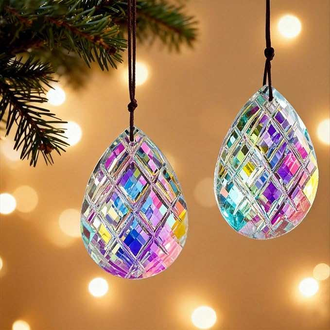 Set 2 Crystal Sun Catcher Prisms Pendant for Window Hanging Decor,3inch | AB Colored,Crystal Suncatchers,Rainbow Maker,Light Catcher For Home Indoor Garden Christmas Tree Ornament,Gift FOr Women