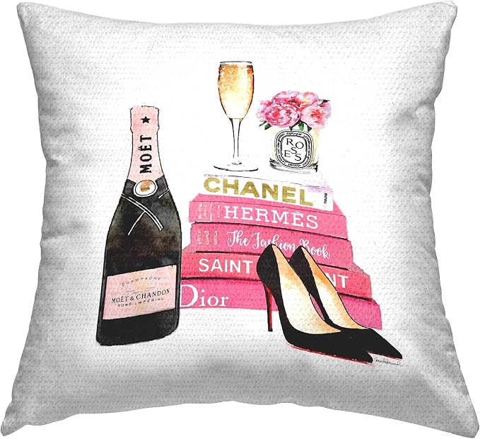 Stupell Industries | Fashion Books Champagne Pink Glam, 18 x 18 | Outdoor Pillow, Made in USA - By Amanda Greenwood