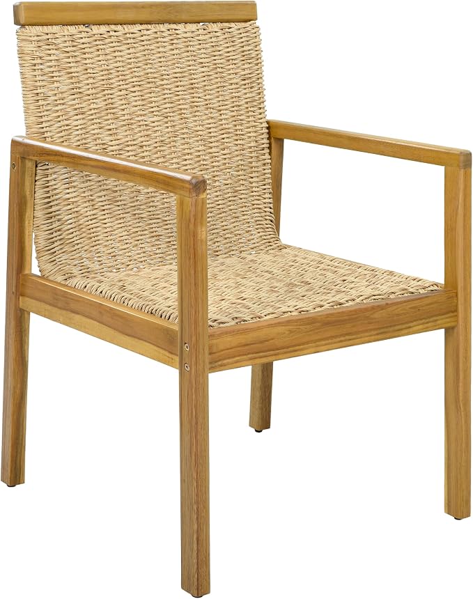 Christopher Knight Home Kora Acacia Wood Dining Table Set for 6, Outdoor Dining Set for 6, Rustic Oval Patio Dining Table and Chairs Set with PE Wicker Backrest & Soft Cushions, Teak+Natural+Beige